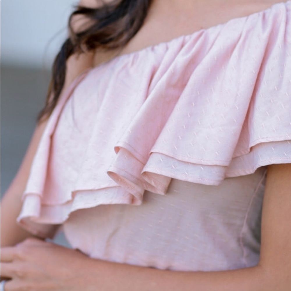 Half shoulder dress in blush color